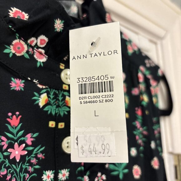 NWT Ann Taylor Womens Top Ruffle Floral Boho Feminine Cottage Whimsigoth Black L - Picture 6 of 8